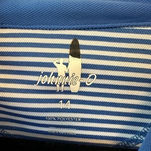 Johnnie O Polo Shirt Men’s size 14 Blue with white Striped shirt sleeve